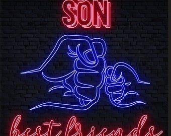 Father Son Fist Bum Neon Wall Art - Bright and Colorful Sign for Family Bonding, Unique Gift for Dad, Decor, Neon Effect printable Wall art