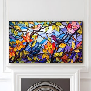 FRAME TV art 8k, Stained Glass Spring, Nature Samsung Frame tv art, Digital Download 8k, Stained style tv artwork, Home decor | New Trend