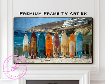 Cadre TV 8k, peinture à l'huile style surf, oeuvre d'art tv culture surf, art tv cadre Samsung, téléchargement numérique 8k, décoration d'intérieur art TV, tendance 2024