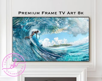 Cadre TV 8k, peinture à l'huile style surf, oeuvre d'art tv culture surf, art tv cadre Samsung, téléchargement numérique 8k, décoration d'intérieur art TV, tendance 2024