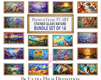 FRAME TV art Bundle, Stained Glass Nature, Samsung Frame tv artwork set of 18, Digital Download 8k, Tv Artwork, Home decor | 2024 Trend