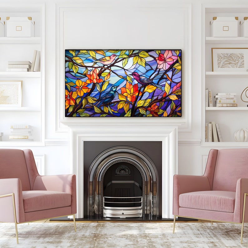 FRAME TV art 8k, Stained Glass Spring, Nature Samsung Frame tv art, Digital Download 8k, Stained style tv artwork, Home decor | New Trend