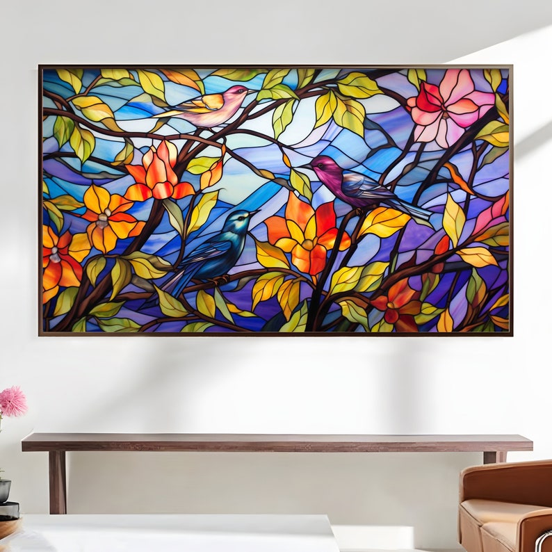 FRAME TV art 8k, Stained Glass Spring, Nature Samsung Frame tv art, Digital Download 8k, Stained style tv artwork, Home decor | New Trend