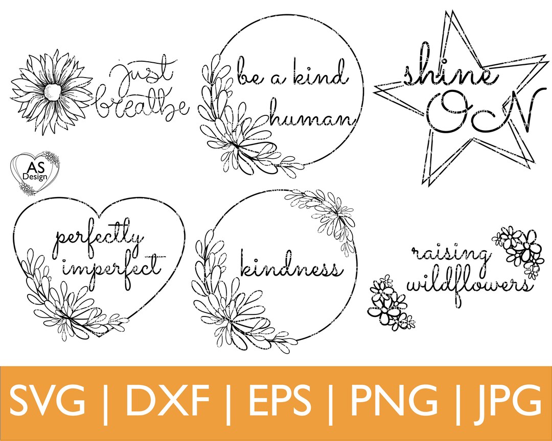 Motivational Quote Flower Frame SVG Bundle Positive Saying Etsy