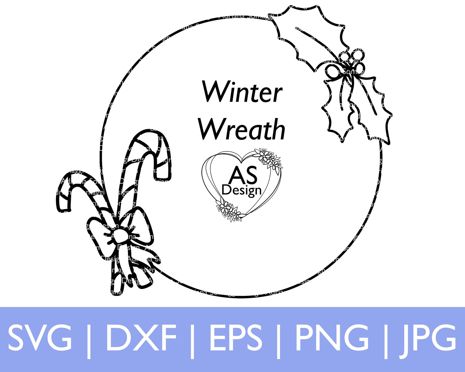 Hand Drawn Winter Monogram SVG Cut File Christmas Wreath Etsy