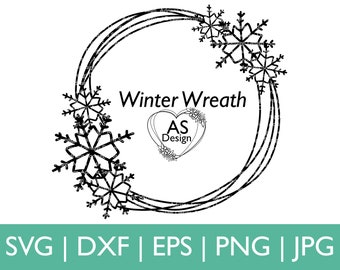 Snowflake SVG Frame Clipart, Hand Drawn Winter Wedding SVG, Circle Border SVG Cut File, Cricut Silhouette, svg dxf eps, png jpg