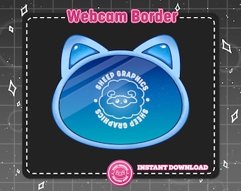 Webcamoverlay Cute Cat, blauwe Twitch Cam-rand (digitale download)