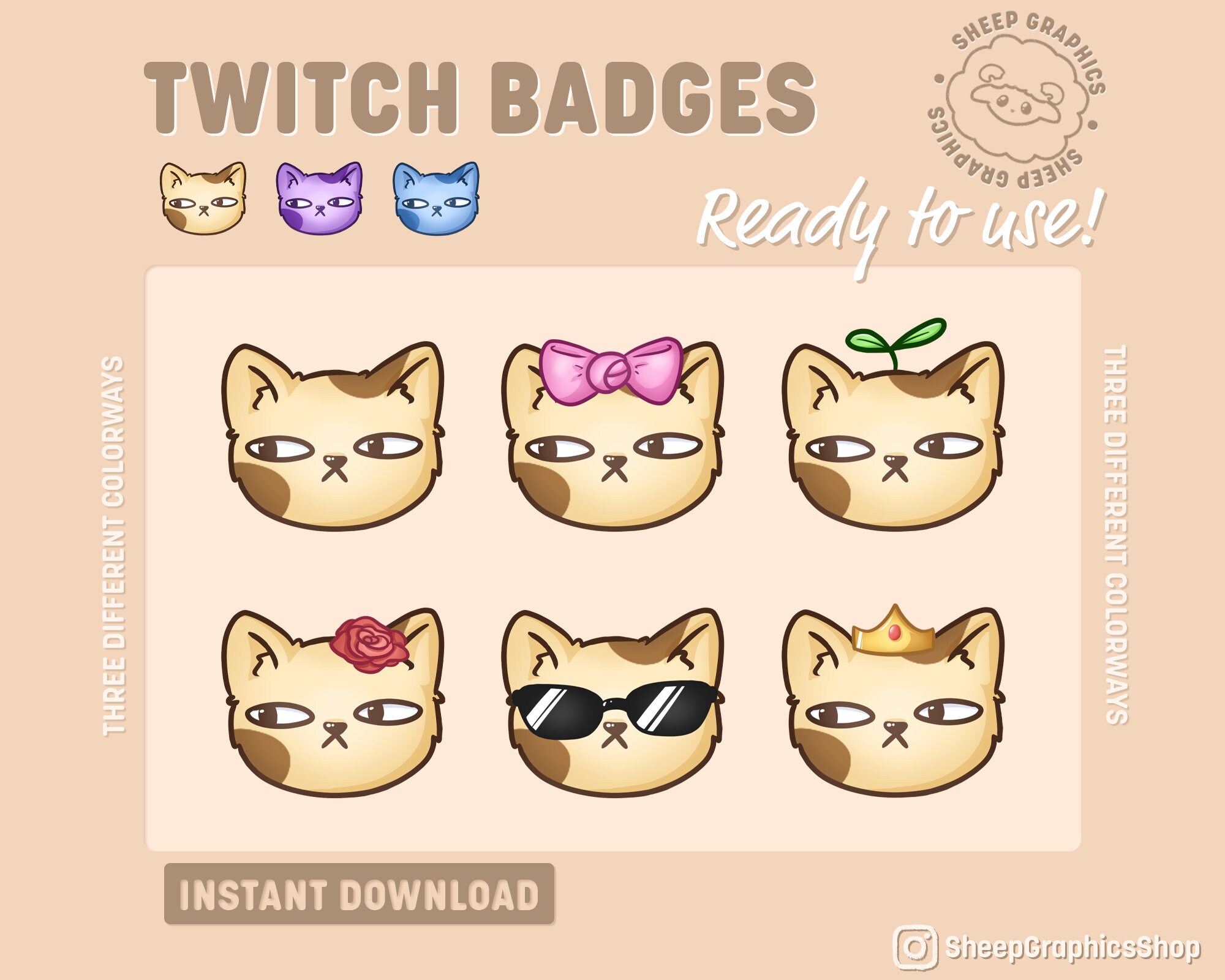 Twitch Badges Cat / Sub Badges / Bit Badges / Grumpy Cat / Cat Etsy UK
