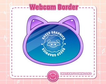 Cute Cat-webcamoverlay, paarse camerarand, Twitch-livestream (directe download)
