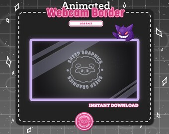 Bongo Gengar-webcamoverlay: geanimeerde paarse Pokemon-streamafbeeldingen (digitale download)