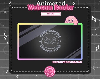 Schattige Kirby-webcam-overlay: geanimeerde pastelkleurige regenboogstroomrand (PNG en WEBM)