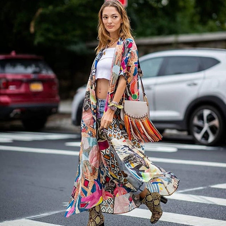 Women Long Floral Kimono Boho Summer Kimono Dress Boho Kimono Boho Cardigan Bohemian Robe Bohemian Beach Kimono Boho Kaftan Maxi Dress