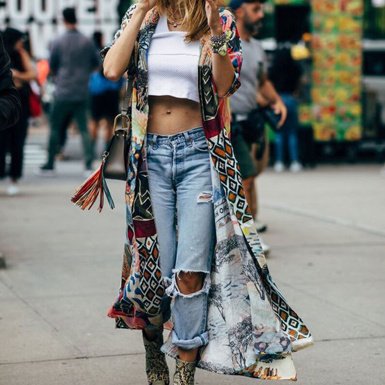 Women Long Floral Kimono Boho Summer Kimono Dress Boho Kimono Boho Cardigan Bohemian Robe Bohemian Beach Kimono Boho Kaftan Maxi Dress