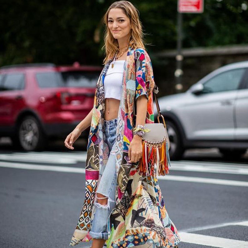 Women Long Floral Kimono Boho Summer Kimono Dress Boho Kimono Boho Cardigan Bohemian Robe Bohemian Beach Kimono Boho Kaftan Maxi Dress