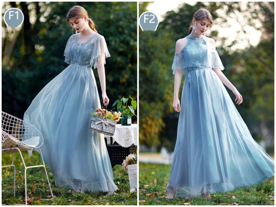 bohemian blue wedding dress