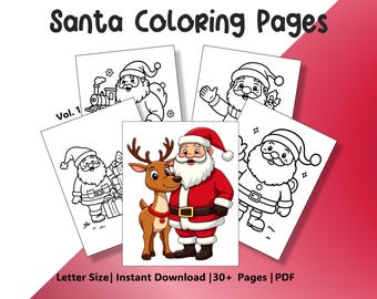 Santa Coloring Pages • Printable Christmas Coloring Book • Kids Holiday PDF