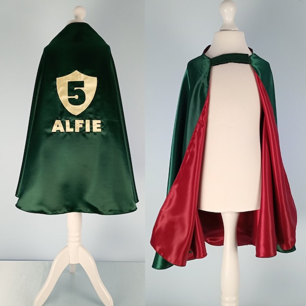 Shiny Cape Cloak, Reversible and Personalise for Kids Dressing Up, Fancy Dress, Pretend Play, Role Play, Cosplay