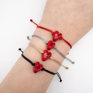 Muranoglas Herz Armband: Verstellbares Baumwollseil, Lampwork Schmuck