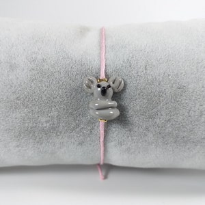 Murano Glass Koala Bracelet: Adjustable Cotton Rope, Animal Jewelry