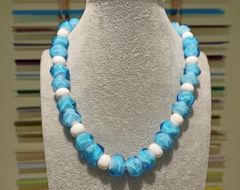 Aquamarine Bead Necklace: Murano Glass Vintage Venetian Lampwork Jewelry