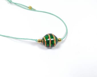 Murano glass blown necklace , emerald bubble necklace , adjustable necklace , summer jewelry , gift for woman