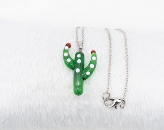 Cactus necklace , Murano glass necklace , cactus jewelry , summer necklace , gift for his , necklace