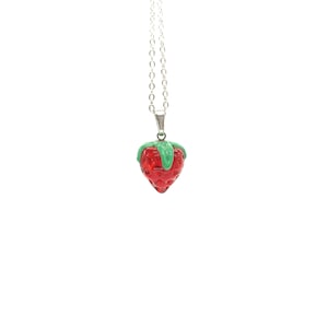 Strawberry Murano Glass Necklace, Glass Fruit Jewelry , Tiny and Cute Gift for Woman ,  Birthday Gift , Christmas Gift , berry lover gift