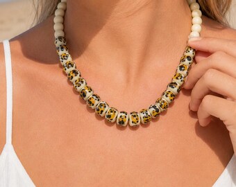 Leopard Bead Necklace: Boho Handmade Murano Glass Italian Beaded Jewelry