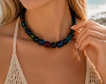 Boho Bead Necklace: Murano Glass Vintage Gothic