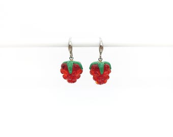 Handmade Blackberry Charm Earrings: Murano Glass Fruit Lightweight Minimalist Jewelry