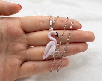 Pink flamingo necklace , Murano glass necklace , summer jewelry , animal necklace , gift for her , birthday gift