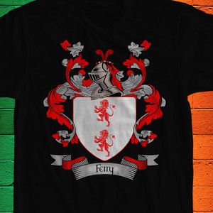 Ferry Family Crest T- Shirt, Ferry Coat of Arms, Ferry Shirt, Ferry Family Name, Irish Surname Gift, Ferry Surname, Irish Gifts