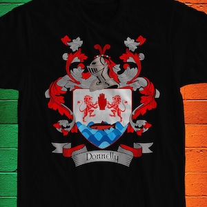 Donnelly Family Crest T- Shirt, Donnelly Coat of Arms, Donnelly Shirt, Donnelly Family Name Irish Surname Gift, Donnelly Surname Irish Gifts