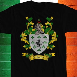 Gallagher Family Crest T- Shirt, Gallagher Coat of Arms, Gallagher Shirt, Gallagher Family Name, Irish Surname Gift, Irish Gifts