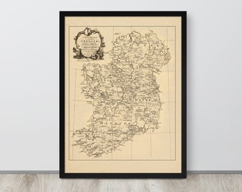 Irish Surname Map 1795 | Vintage Irish Maps | Antique Irish Family Surnames Map | Irish Clan Genealogy Poster Print Wall art Poster