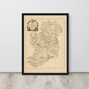 Carte des noms de famille irlandais 1795 | cartes irlandaises vintage | Carte des noms de famille irlandais anciens | Irish Clan Généalogie Affiche Imprimer Affiche d’art mural