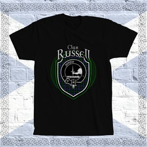 Clan Russell Tartan T-Shirt, Scottish Russell Tshirt, Russell Last Name, Russell Tartan, Russell Crest, Russell Clan Crest Badge