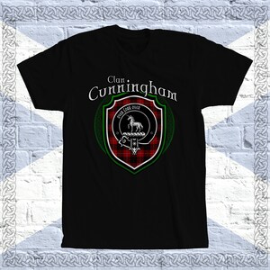 Clan Cunningham Tartan T-Shirt, Scottish Cunningham Tee, Cunningham Last Name, Cunningham Tartan, Cunningham Crest, Cunningham Crest Badge
