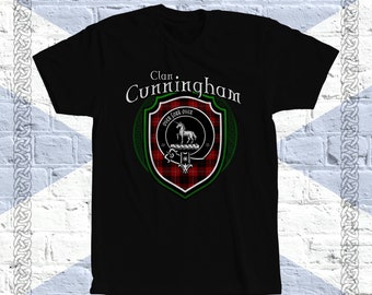 Clan Cunningham Tartan T-Shirt, Scottish Cunningham Tee, Cunningham Last Name, Cunningham Tartan, Cunningham Crest, Cunningham Crest Badge