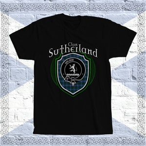 Clan Sutherland Tartan T-Shirt, Scottish Sutherland Tshirt, Sutherland Last Name, Sutherland Tartan, Sutherland Clan Crest Badge