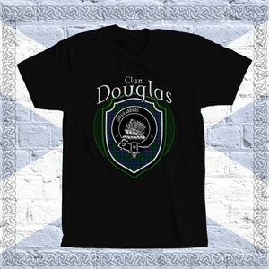 Clan Douglas Wappen T-Shirt, Scottish Douglas Family Geschenke, Douglas Heraldry, Douglas Tartan Shirt, Douglas Clan Wappen Abzeichen, Schottisches T-Shirt