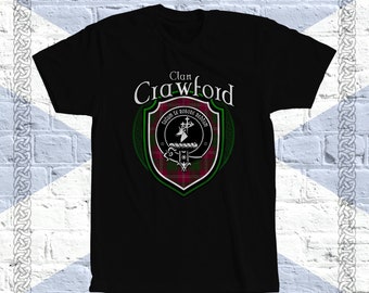 Camiseta de tartán Clan Crawford, Camiseta Crawford escocesa, Apellido Crawford, Tartan Crawford, Cresta Crawford, Insignia De Cresta clan Crawford