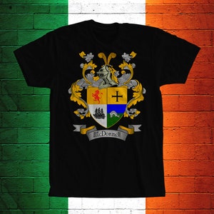 McDonnell Family Crest T- Shirt, McDonnell Coat of Arms, McDonnell Shirt, McDonnell Family Name, Irish Surname Gift, McDonnell Surname