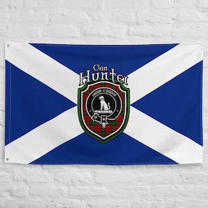 Clan Hunter Scottish Family Crest, Scotland Flag | Scottish gifts for the home | Scottish Hunter Clan Flag