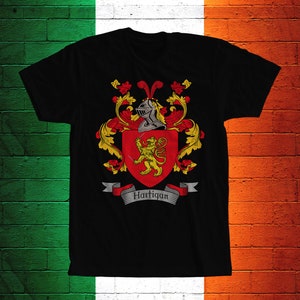 Hartigan Family Crest T- Shirt, Hartigan Coat of Arms, Hartigan Shirt, Hartigan Family Name, Irish Surname Gift, Hartigan Surname Irish Gift