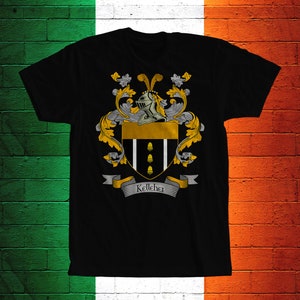 Kelleher Family Crest T- Shirt, Kelleher Coat of Arms, Kelleher Shirt, Kelleher Family Name, Irish Surname Gift, Kelleher Surname Irish Gift