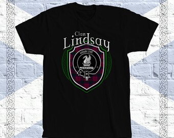 Koszulka z herbem klanu Lindsay, prezenty szkockiej rodziny Lindsay, heraldyka Lindsay, koszula w kratę Lindsay, odznaka z herbem klanu Lindsay, szkocka koszulka