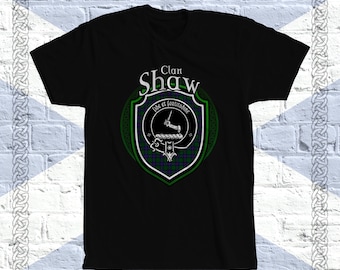 Clan Shaw Wappen T-Shirt, Scottish Shaw Family Geschenke, Shaw Heraldry, Shaw Tartan Shirt, Shaw Clan Wappen Abzeichen, Schottisches T-Shirt