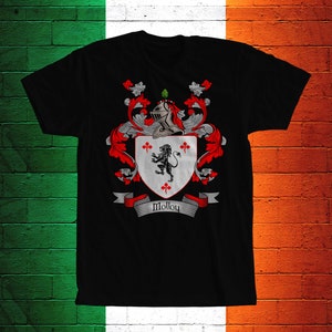 Molloy Family Crest T- Shirt, Molloy Coat of Arms, Molloy Shirt, Molloy Family Name, Irish Surname Gift, Molloy Surname, Irish Gifts