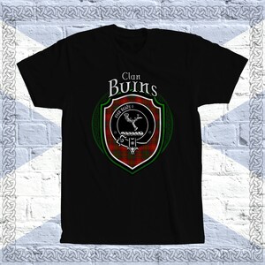 Clan Burns Tartan T-Shirt, Scottish Burns Tshirt, Burns Last Name, Burns Tartan, Burns Crest, Burns Clan Crest Badge